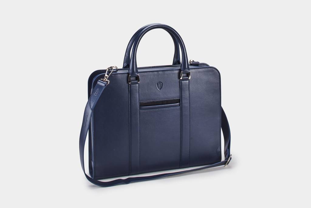 Leather Briefcase - Navy Blue